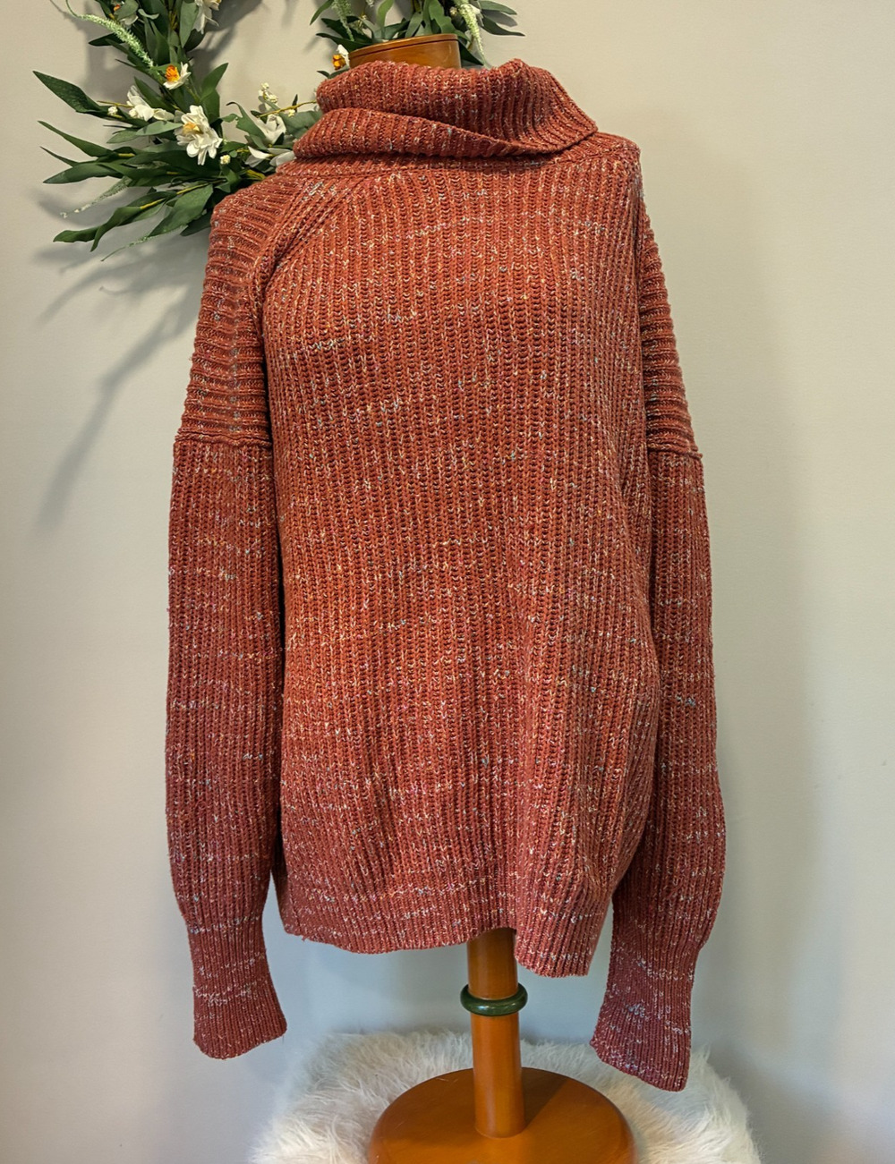 NWT Free People Leo Tunic Sweater Rust Orange Cowl Neck Oversized, Small